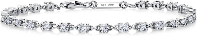 Gem Stone King White Moissanite Tennis Bracelet For Women | 925 Sterling Silver | 1.76 Cttw | Round 2.5MM | 7 Inch | Fine Jewelry Gifts for Her Mom Women Wife