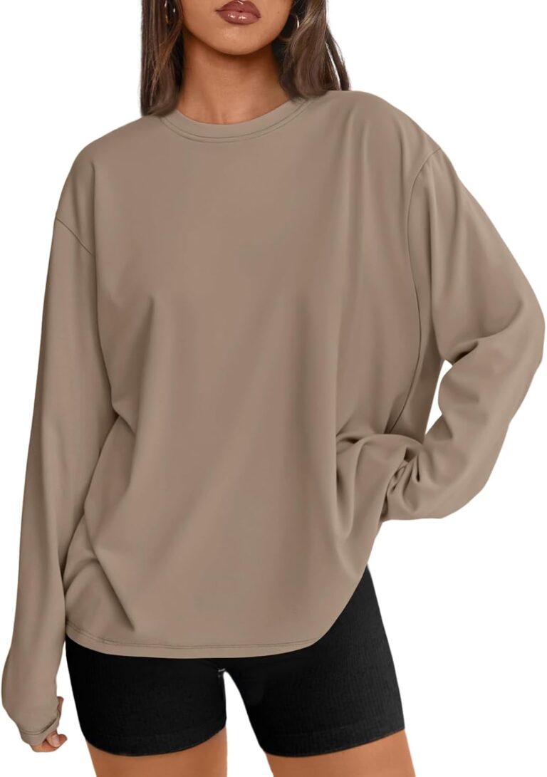 Trendy Queen Womens Oversized Long Sleeve Shirts Fall Tops 2026 Basic Tees | Crewneck Fitness Clothing, Y2k Streetwear, Workout Gym Athletic T, Plus Size Fashion, Winter Outfits, Cute Sweatshirts